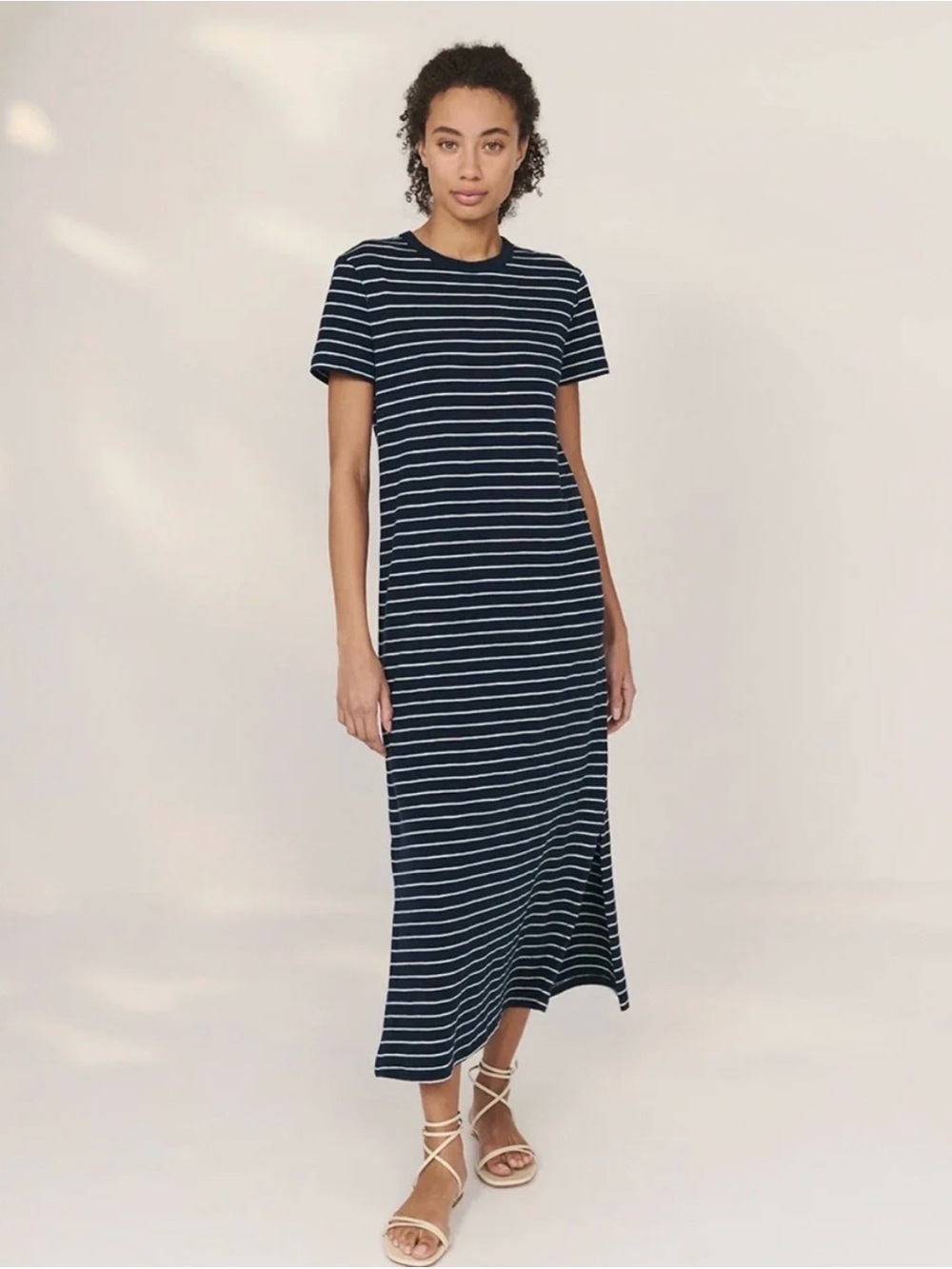 Pact Organic Cotton Soft-Slub EssentialTee Maxi Dress Navy Saranac Stripe Large